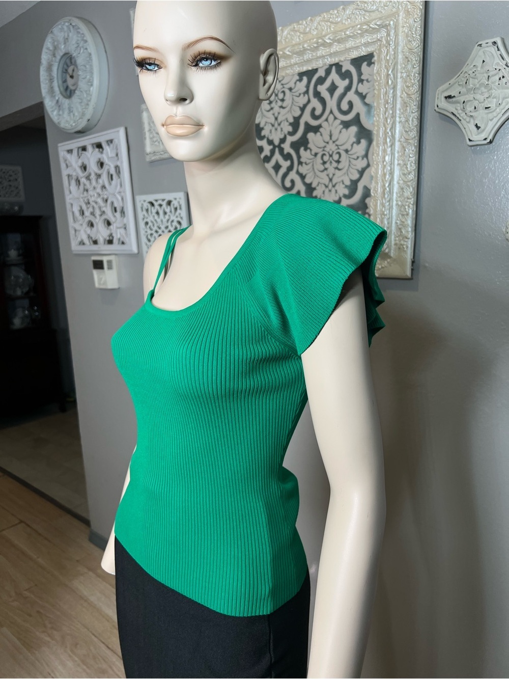 Green One-Shoulder Ruffle Knit Top - Picture 3 of 12